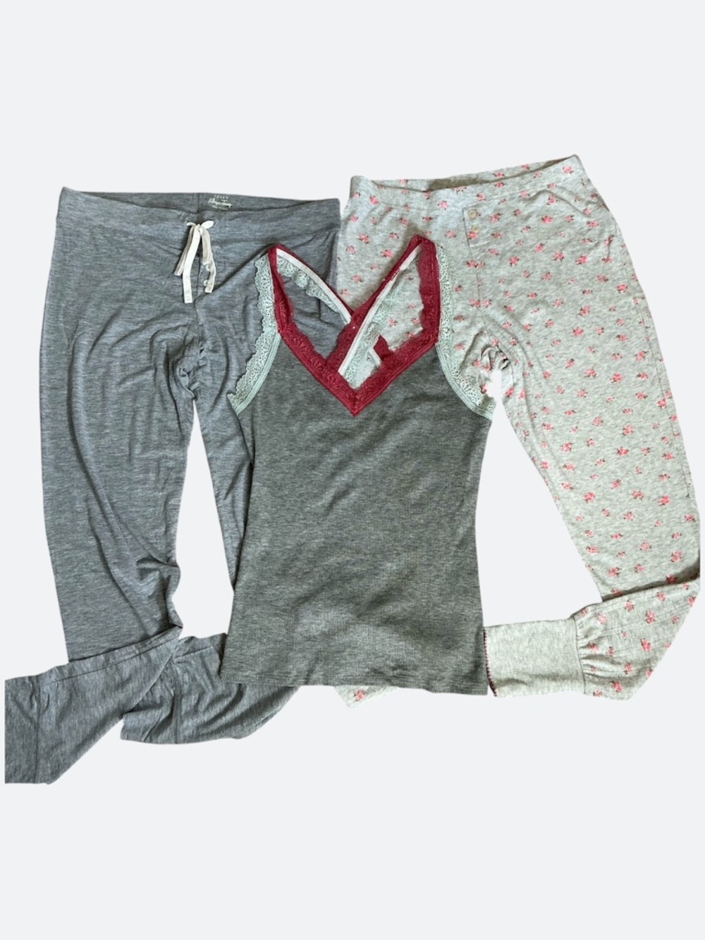 Bundle 2 Pair Leggings 1 Tank Top Leisure Pajamas Grey Soft Cotton Blend SZ S